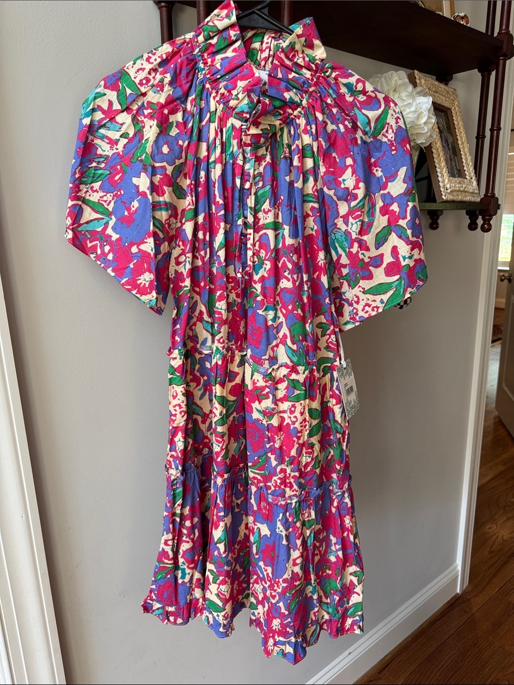 Hyacinth House Floral Tie-Neck Dress in Fuchsia, Purple & Green
